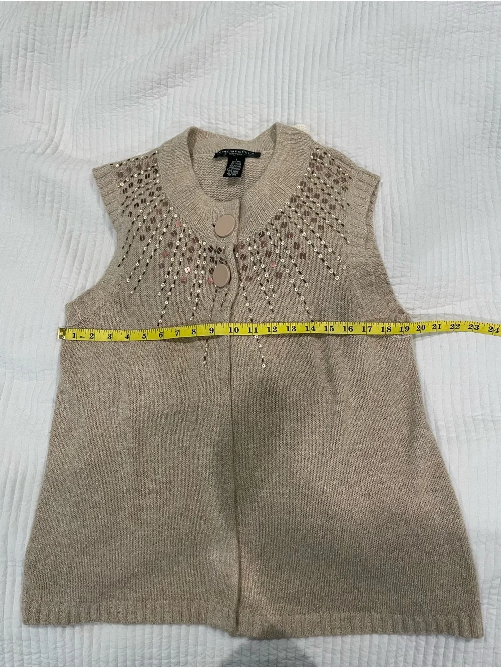 Needles Beige Silk Knit Shell with Decorative Trim (L)